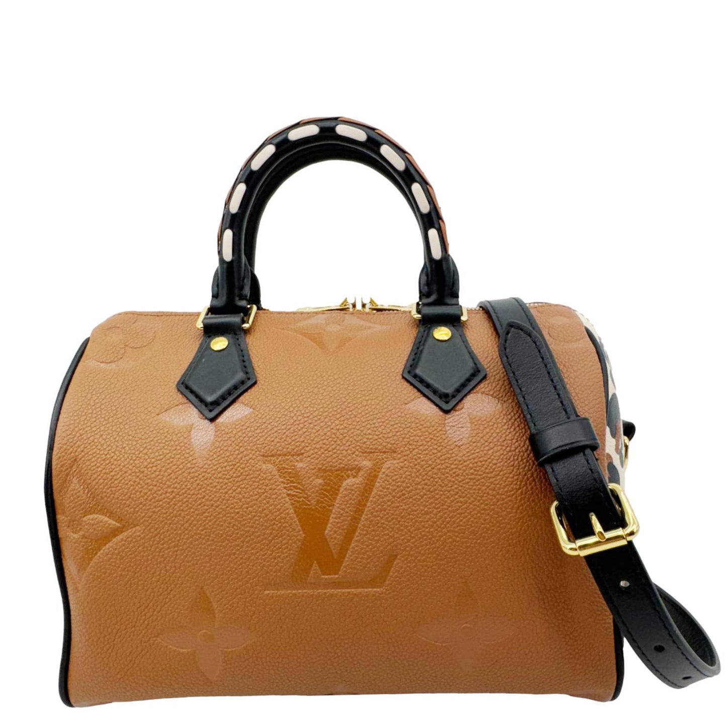 LOUIS VUITTON Speedy 25 Bandouliere Wild at Heart Monogram Empreinte Shoulder Bag Camel