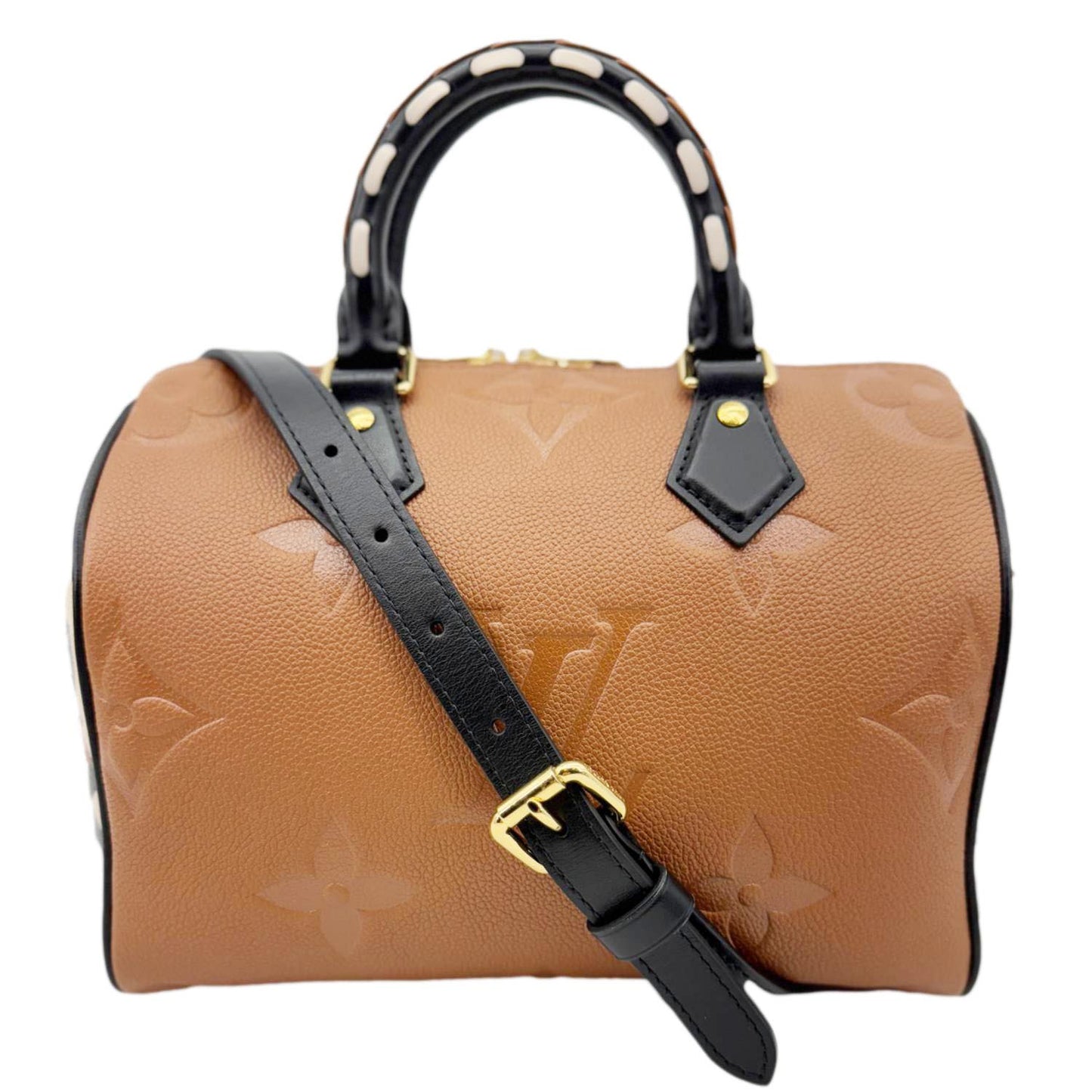 LOUIS VUITTON Speedy 25 Bandouliere Wild at Heart Monogram Empreinte Shoulder Bag Camel