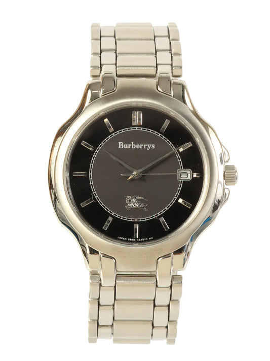 Luxury Burberry Round Logo Face Watch Silver/Black