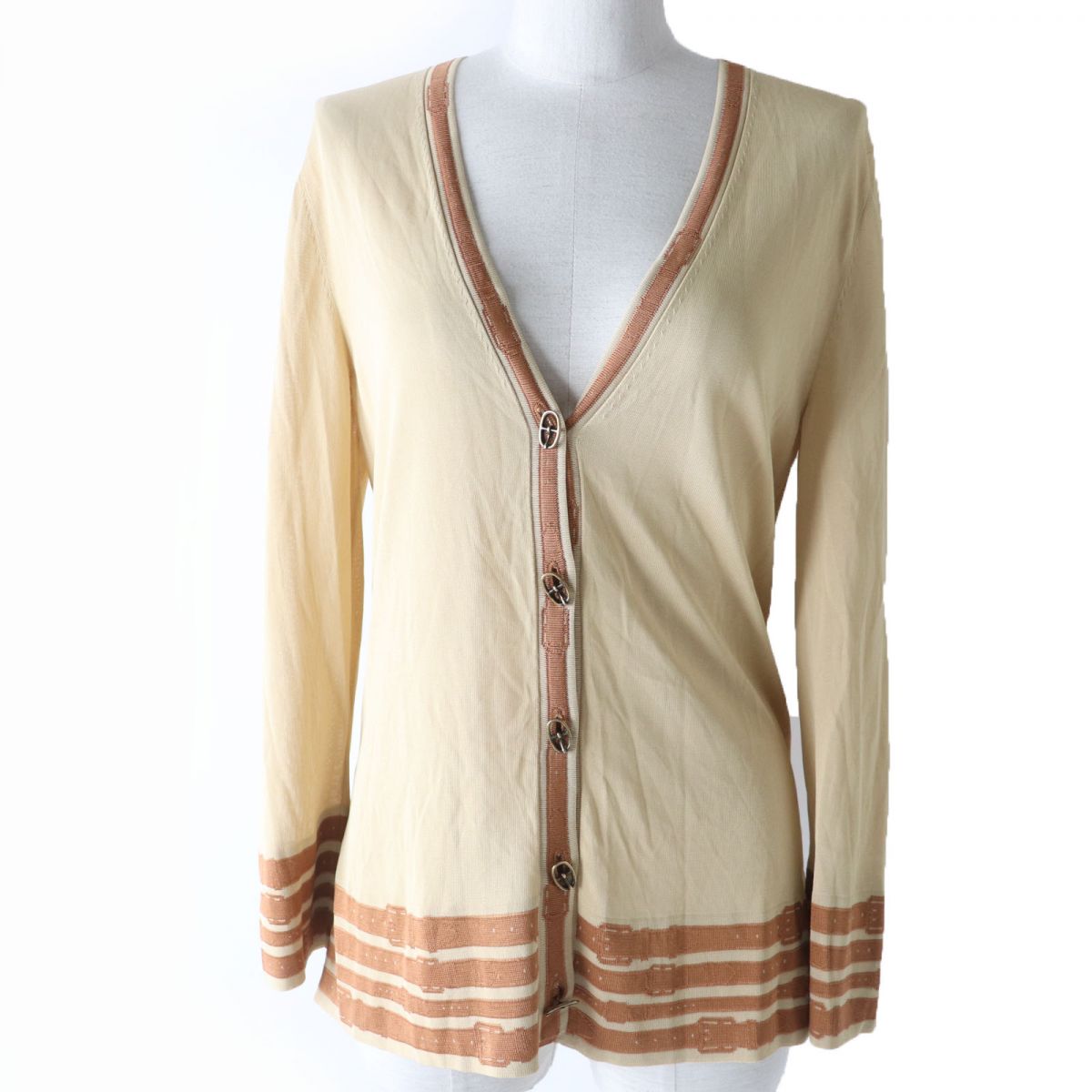 HERMES cardigan Main: 100% rayon Beige x brown Women 40