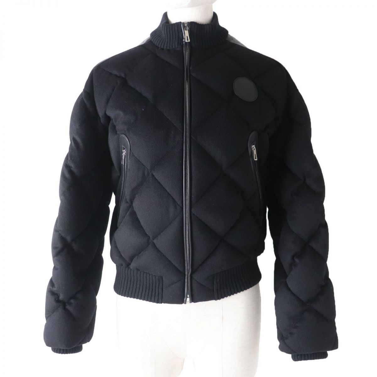HERMES Down jacket Main: 100% cashmere, Part: Sheepskin, Part: Leather, Filling: 90% down, Filling: 10% feather, Rib part: 90% cashmere, 9% nylon, 1% polyurethane, Part: 100% polyester black Women 34