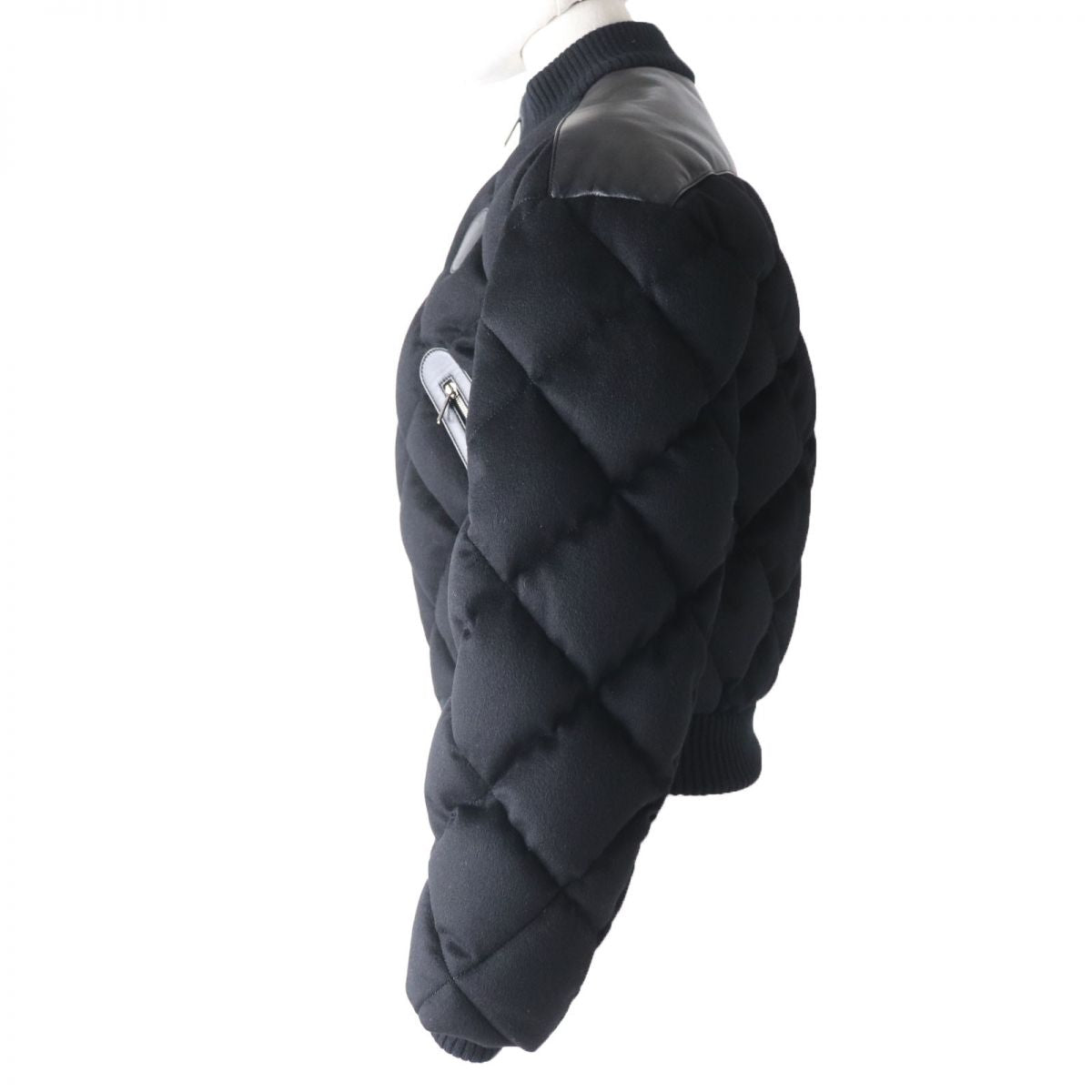 HERMES Down jacket Main: 100% cashmere, Part: Sheepskin, Part: Leather, Filling: 90% down, Filling: 10% feather, Rib part: 90% cashmere, 9% nylon, 1% polyurethane, Part: 100% polyester black Women 34