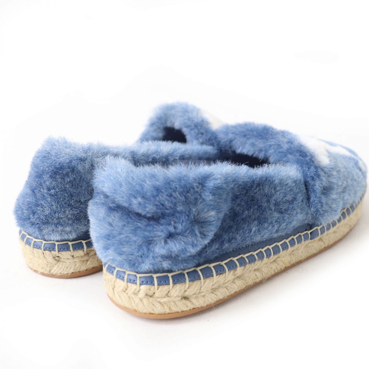 LOUIS VUITTON Slip-on Fake fur Blue x white shoes Seashore Line Espadrilles with LV logo Women 37