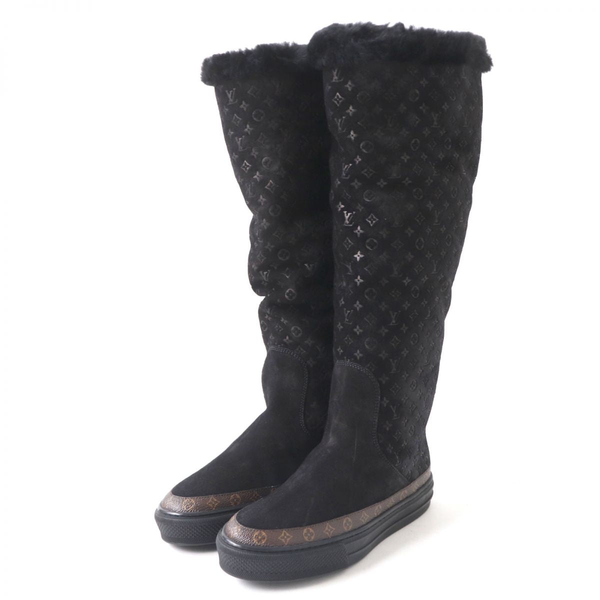 LOUIS VUITTON boots Mouton x Monogram Canvas black Women 35