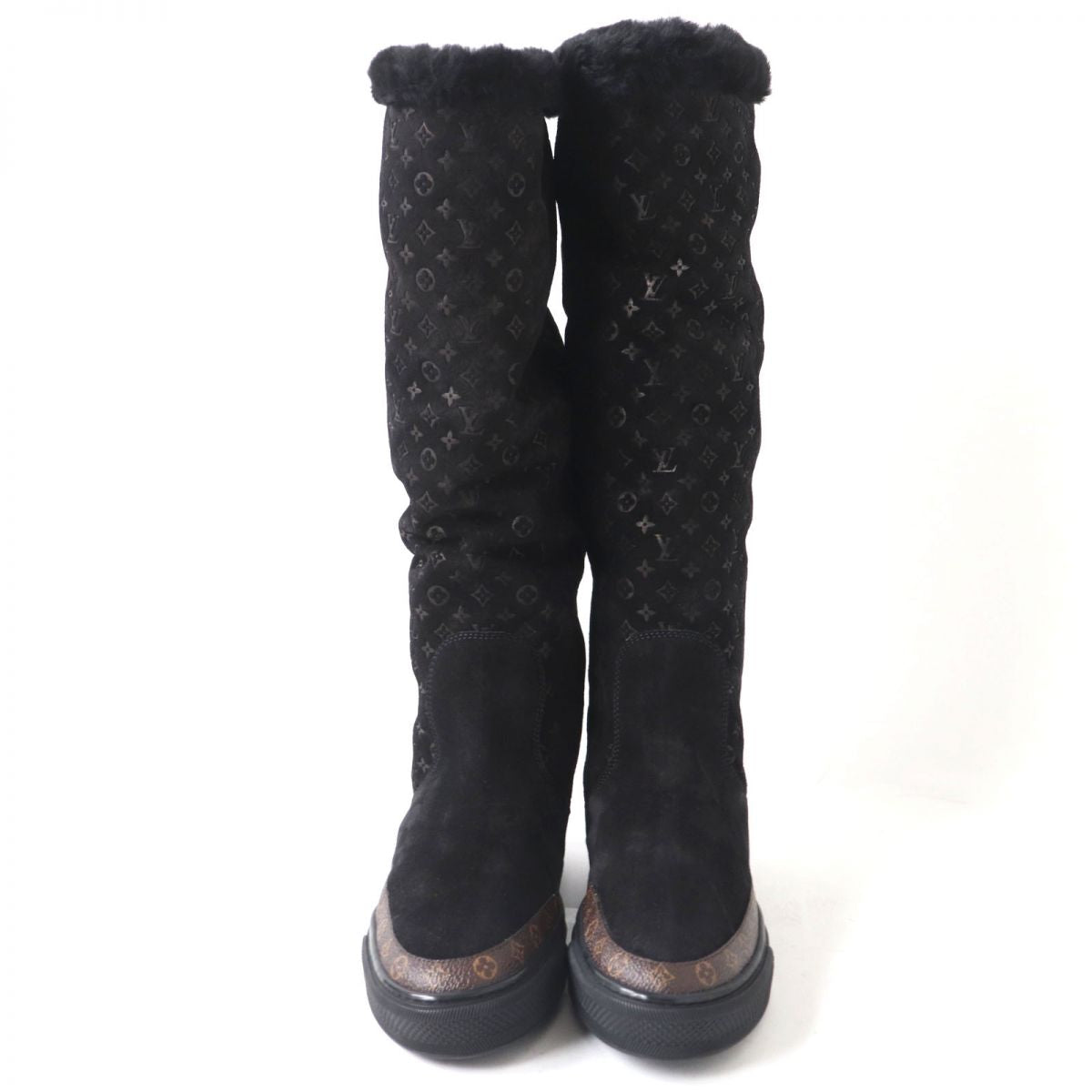 LOUIS VUITTON boots Mouton x Monogram Canvas black Women 35