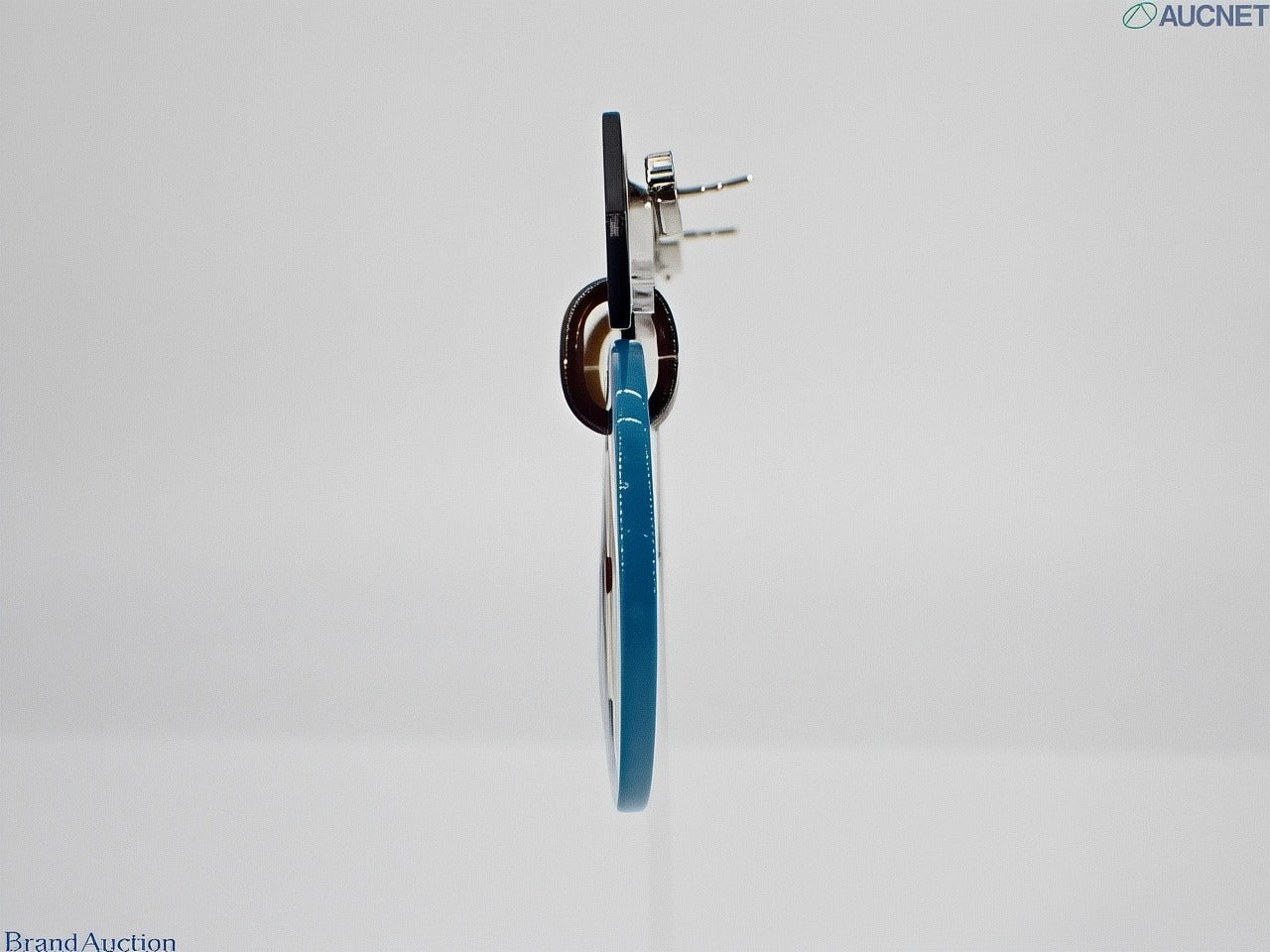 Hermès Blue Lacquered Buffalo Horn H Round Earrings