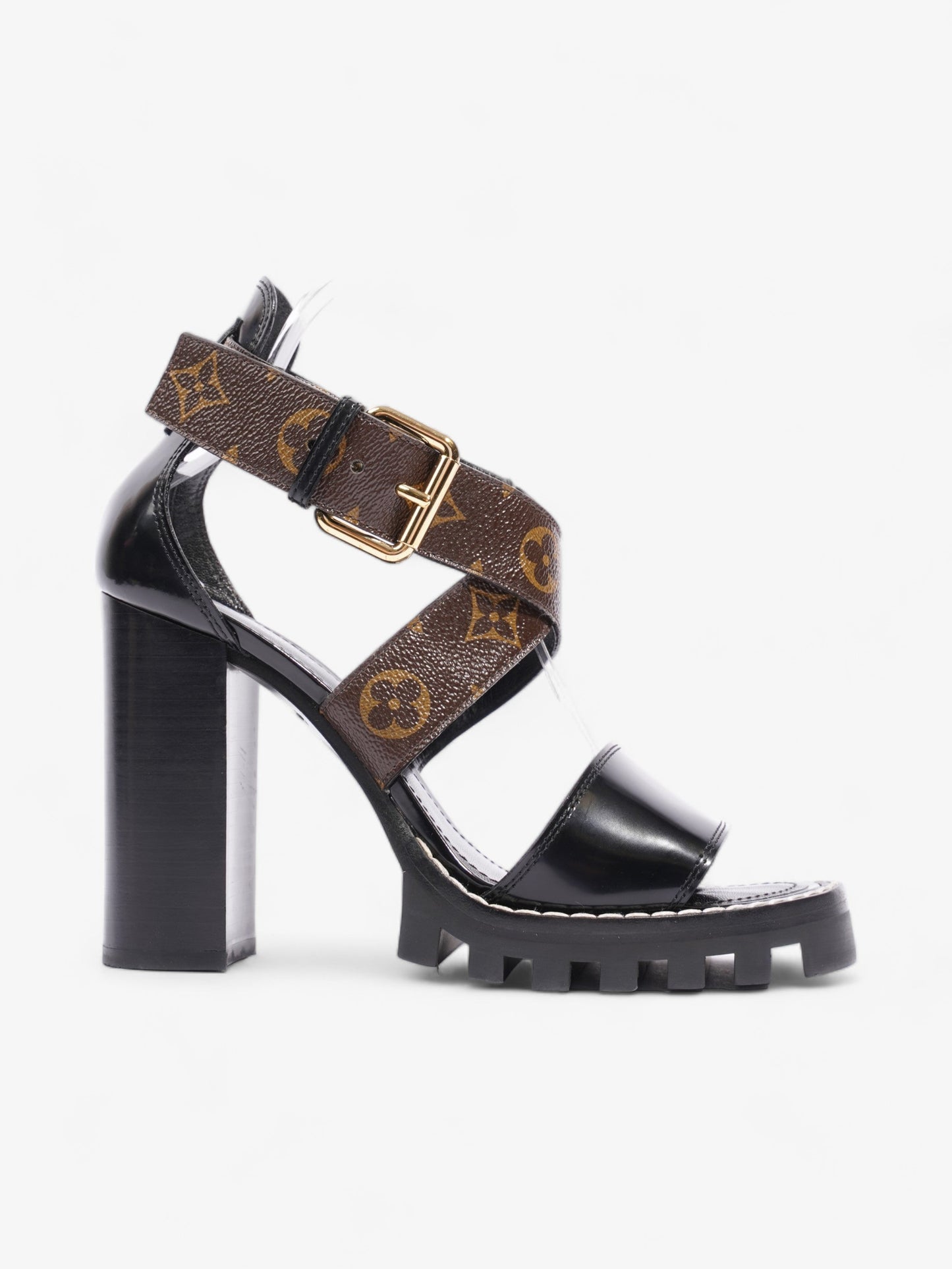 Louis Vuitton Star Trail Sandals 100 Black / Brown Monogram Patent Leather EU 38 UK 5