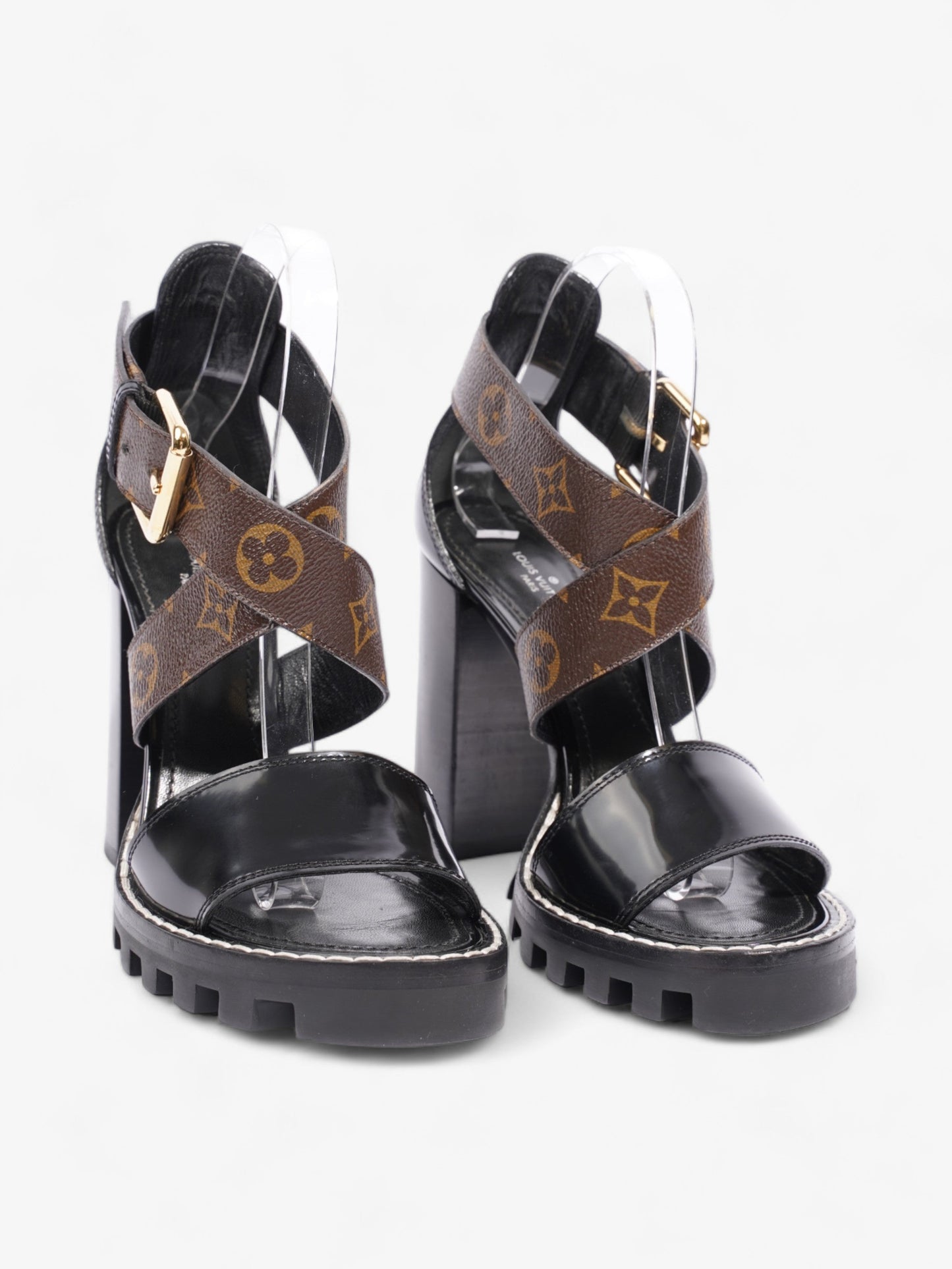 Louis Vuitton Star Trail Sandals 100 Black / Brown Monogram Patent Leather EU 38 UK 5