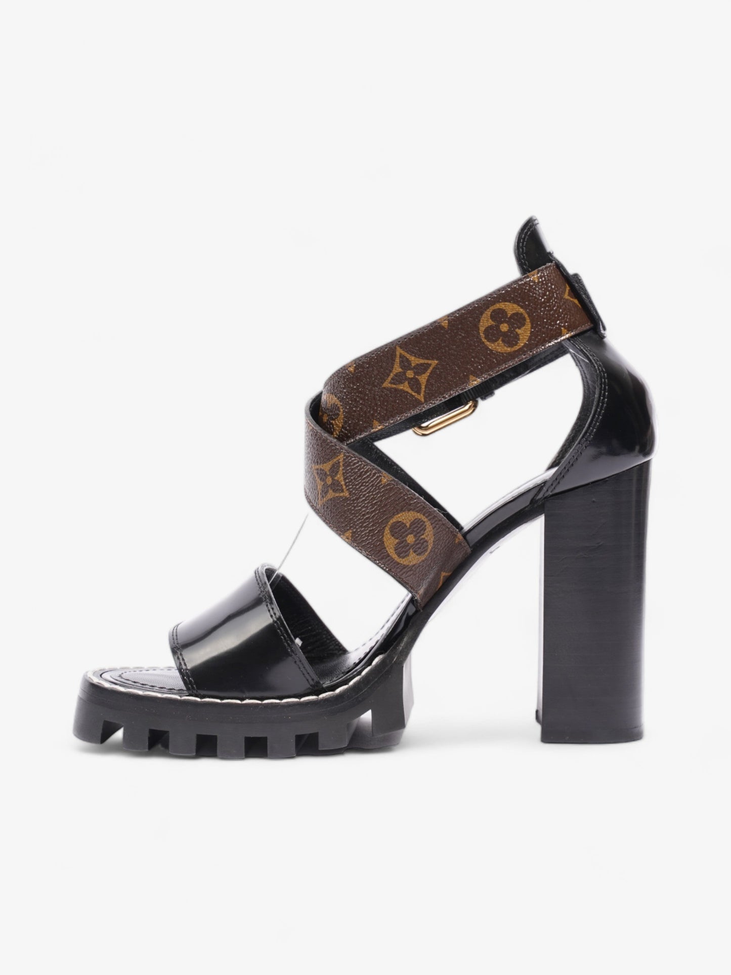 Louis Vuitton Star Trail Sandals 100 Black / Brown Monogram Patent Leather EU 38 UK 5