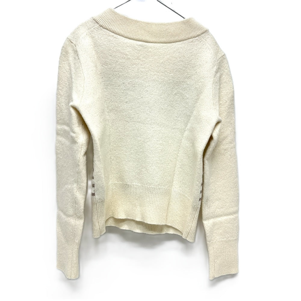 HERMES sweater cashmere White x gray x yellow Collar button border Women 36
