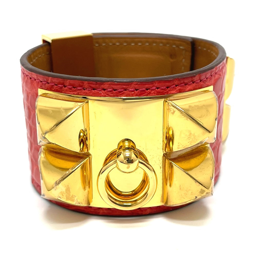 HERMES bracelet leather Red typex Gold Metal Cory Edssian Women