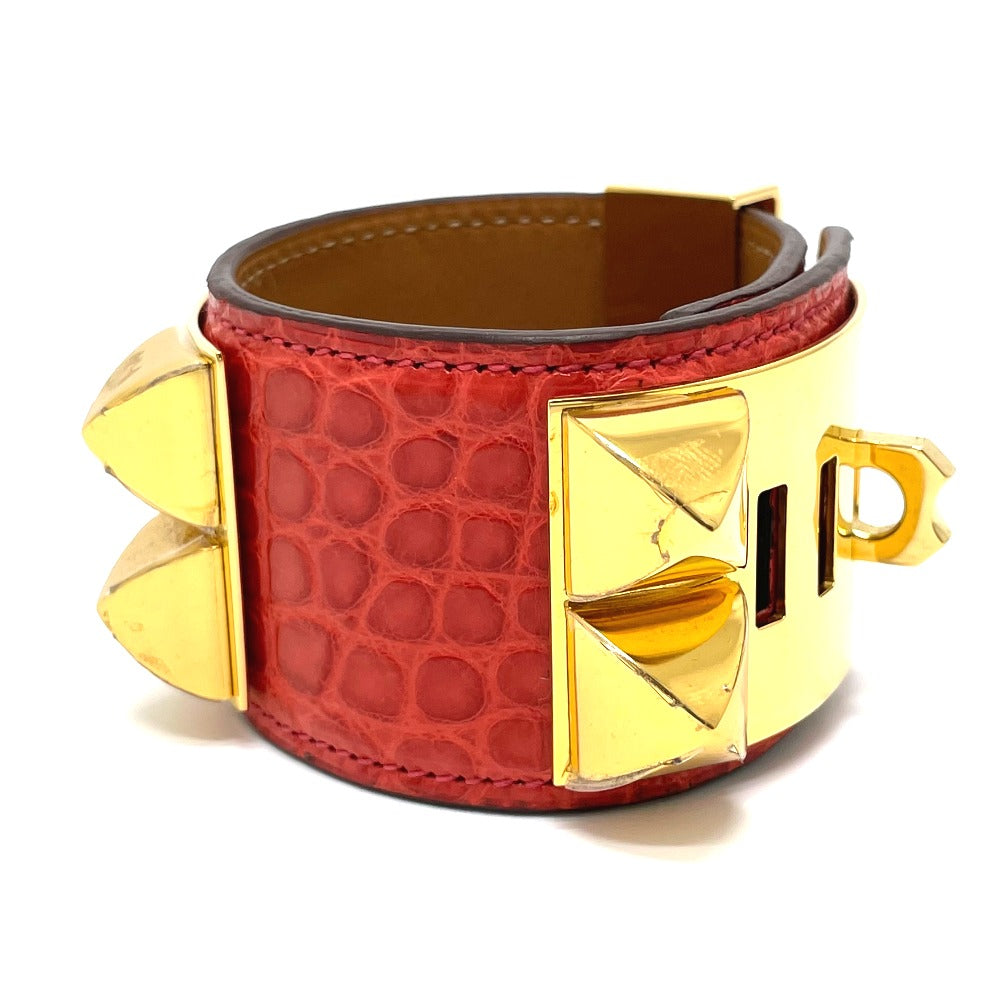 HERMES bracelet leather Red typex Gold Metal Cory Edssian Women