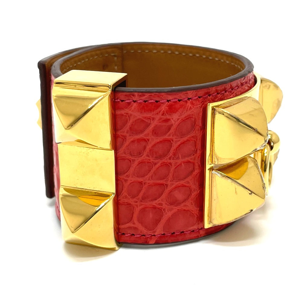HERMES bracelet leather Red typex Gold Metal Cory Edssian Women