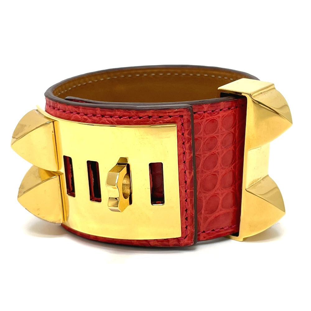 HERMES bracelet leather Red typex Gold Metal Cory Edssian Women