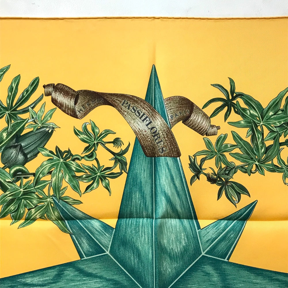 HERMES scarf silk Yellow x green Carre90 Passiflores Passion Flower Women