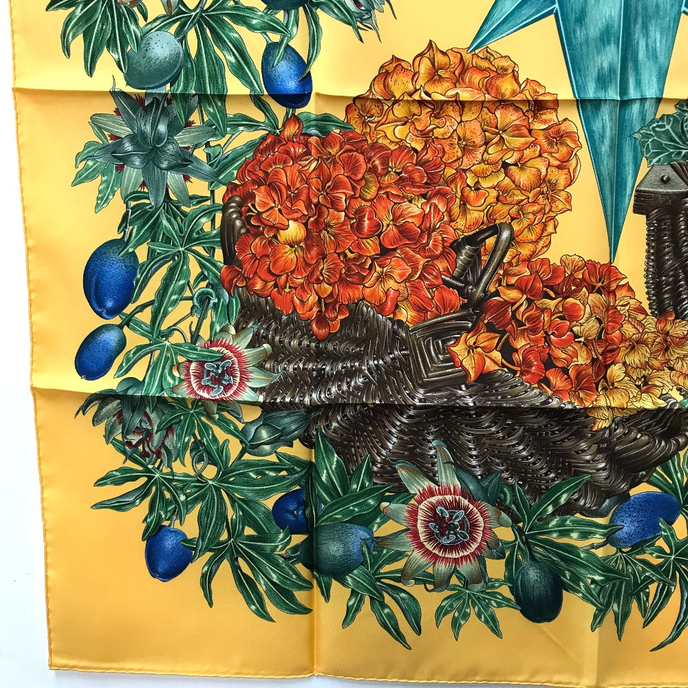 HERMES scarf silk Yellow x green Carre90 Passiflores Passion Flower Women