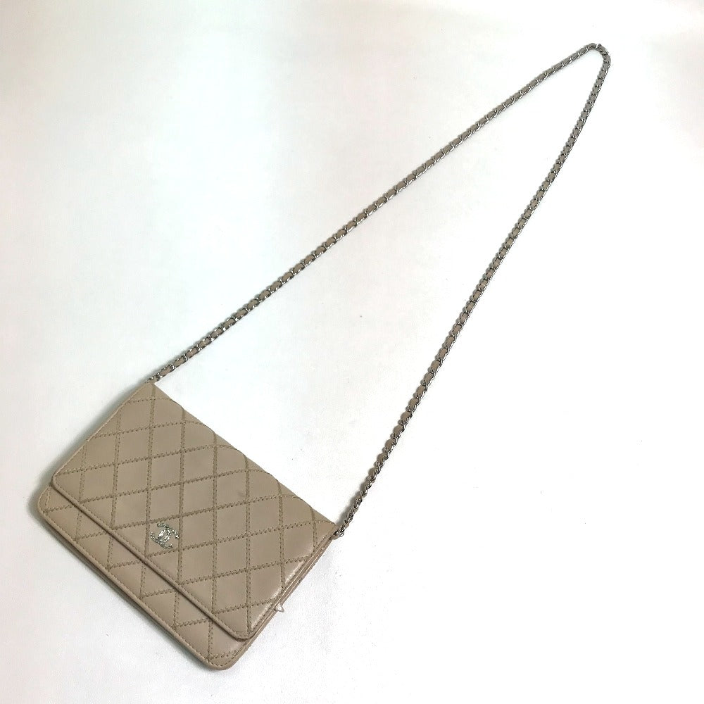 CHANEL Long Wallet Purse lambskin beige CC COCO Mark Matelasse Design Women