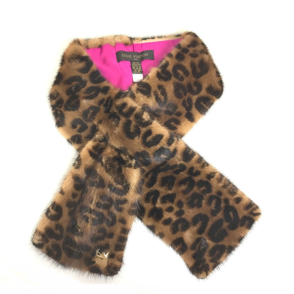LOUIS VUITTON Scarf M72245 Fur, Silk Brown x pink Leopard leopard print leopard Escharpe Vizon Women