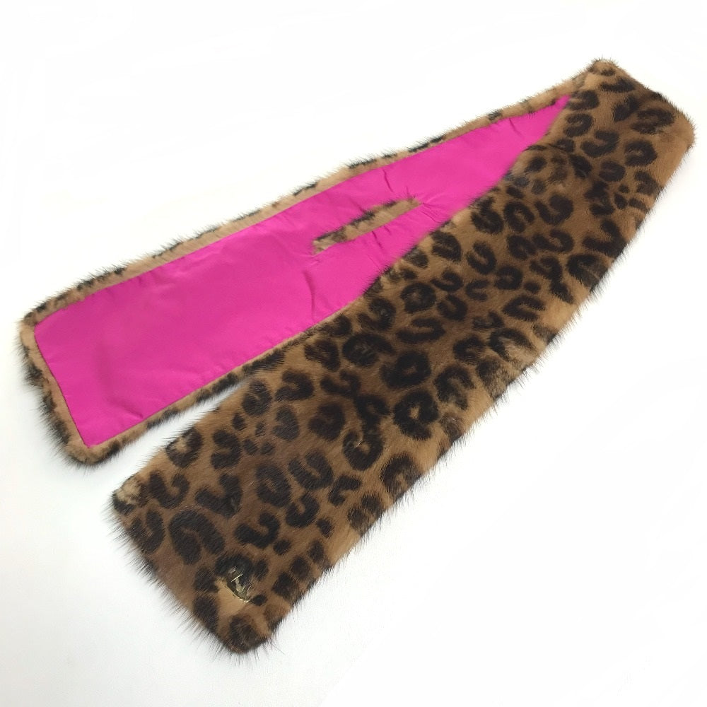 LOUIS VUITTON Scarf M72245 Fur, Silk Brown x pink Leopard leopard print leopard Escharpe Vizon Women
