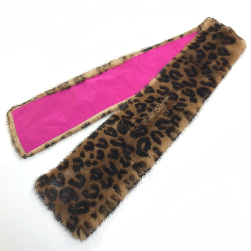 LOUIS VUITTON Scarf M72245 Fur, Silk Brown x pink Leopard leopard print leopard Escharpe Vizon Women