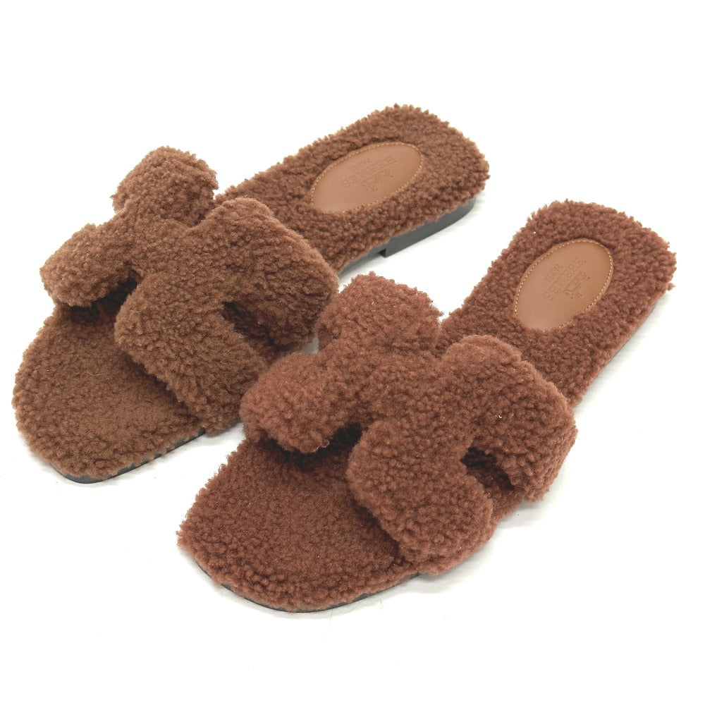 HERMES Sandals Sheepskin Brown Oran Women 36.5