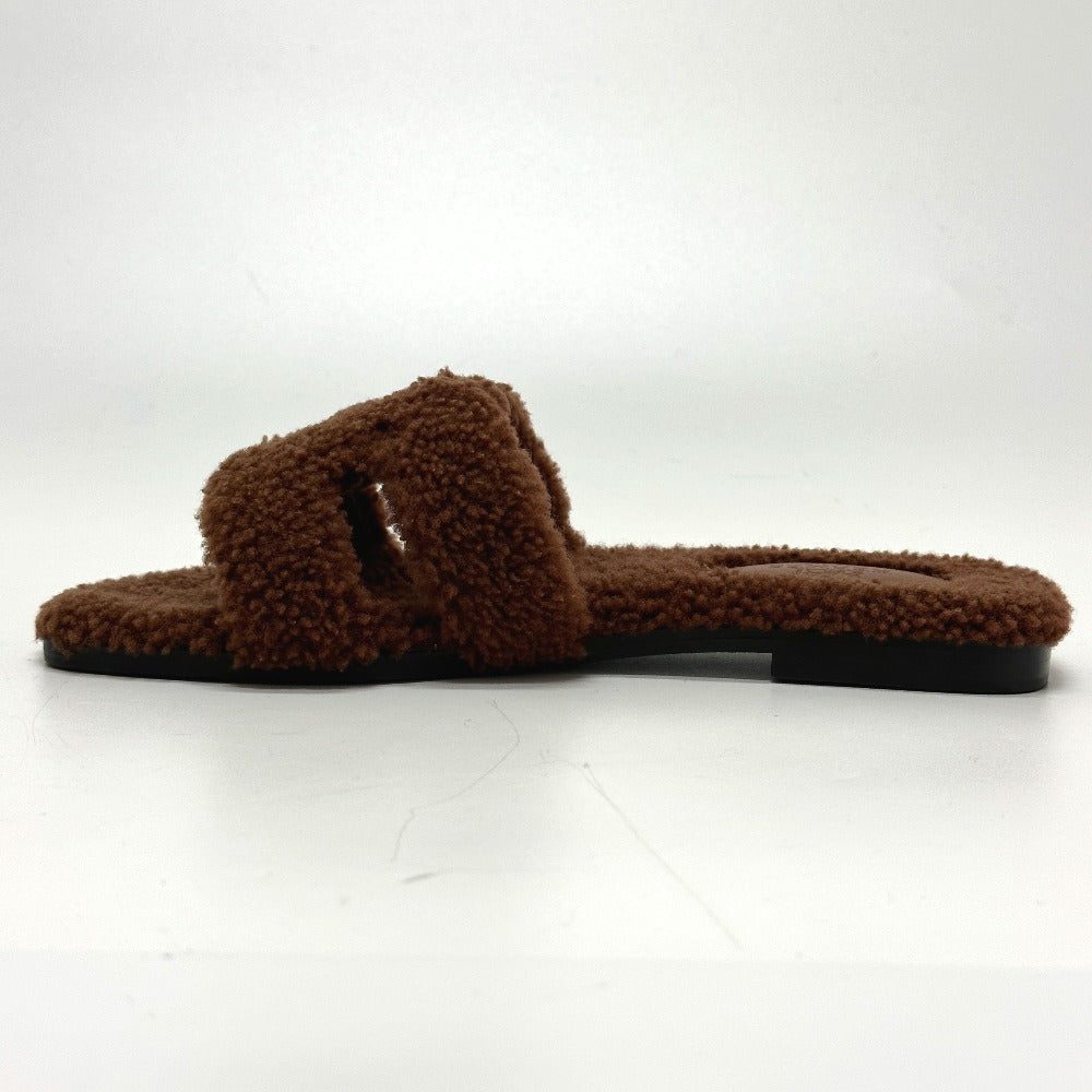 HERMES Sandals Sheepskin Brown Oran Women 36.5