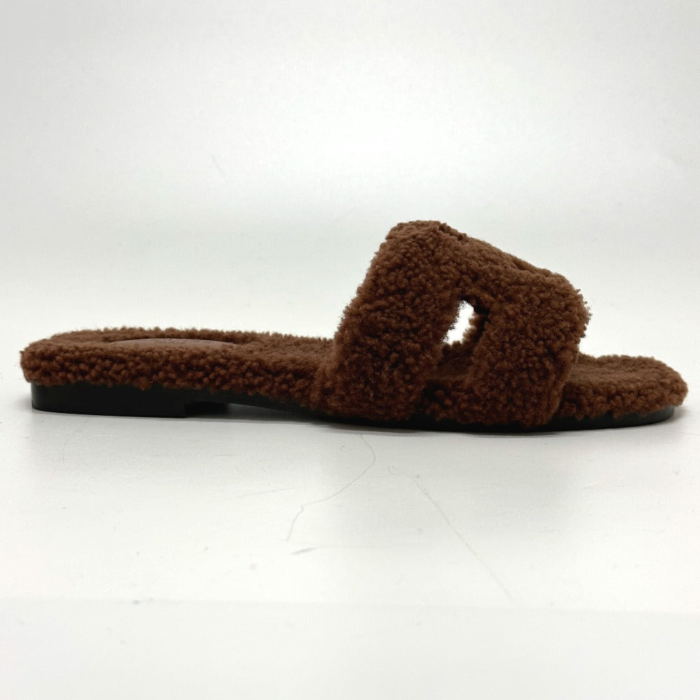 HERMES Sandals Sheepskin Brown Oran Women 36.5