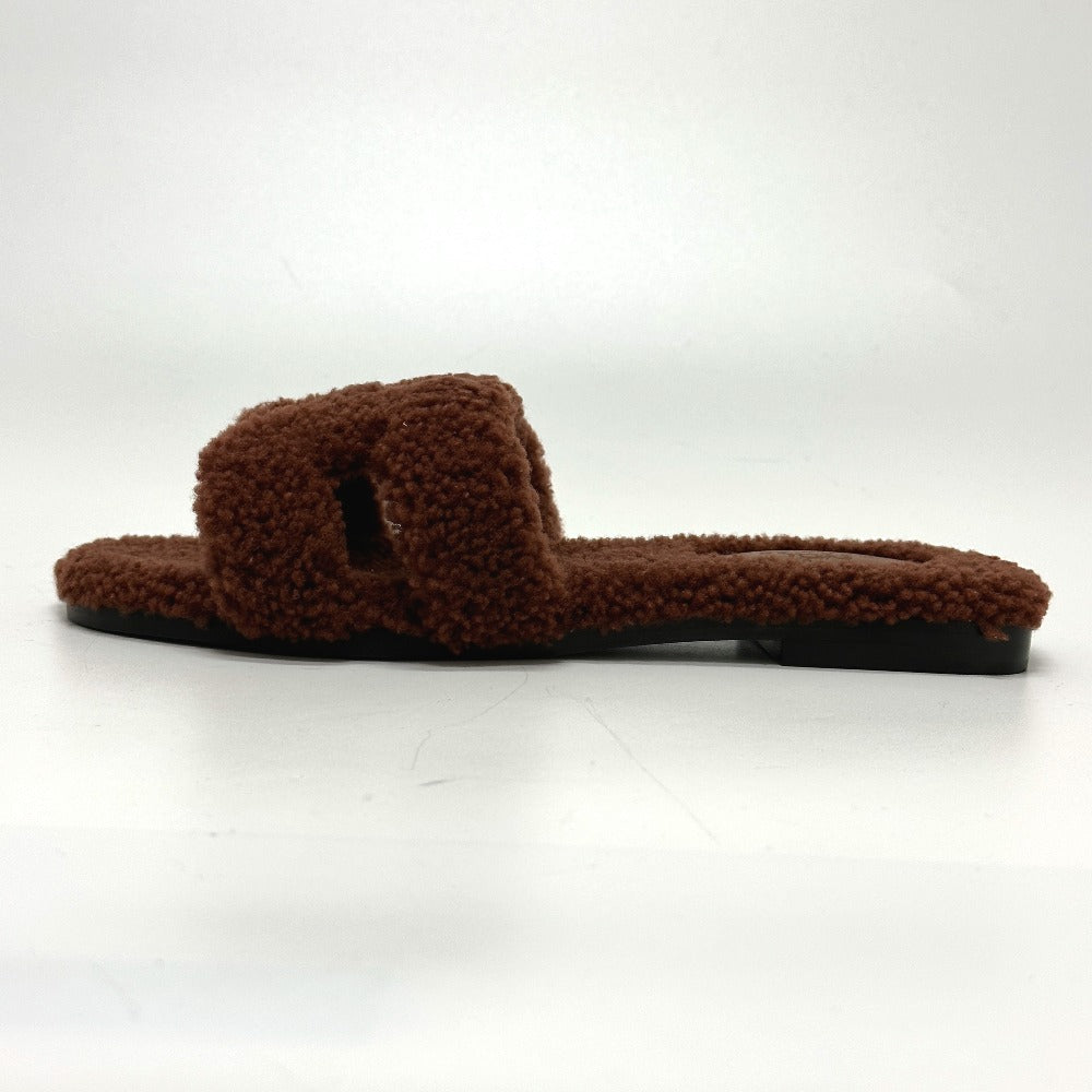 HERMES Sandals Sheepskin Brown Oran Women 36.5