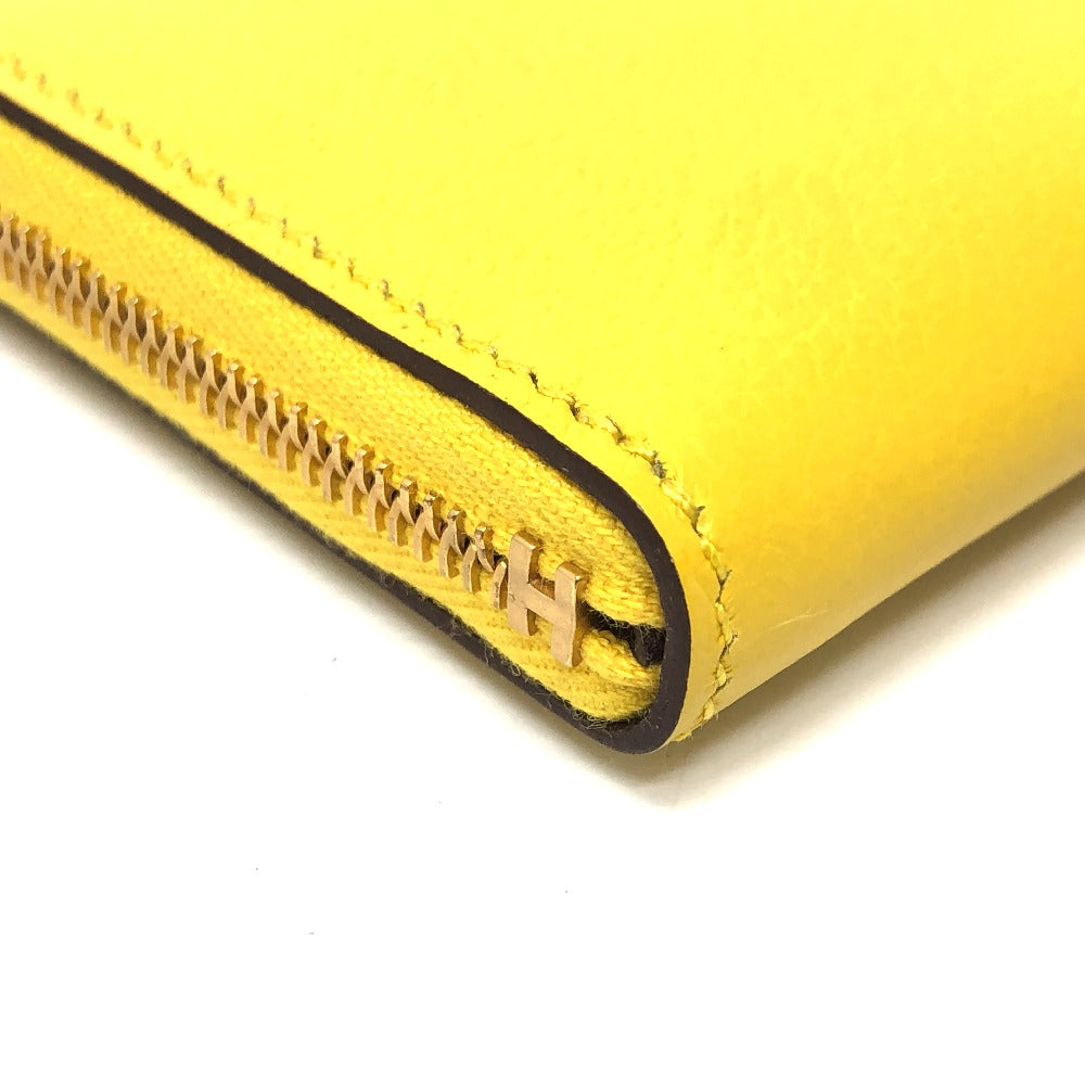 HERMES Card Case Evercolor yellow Chene Dunkle Zip Angor unisex(Unisex)