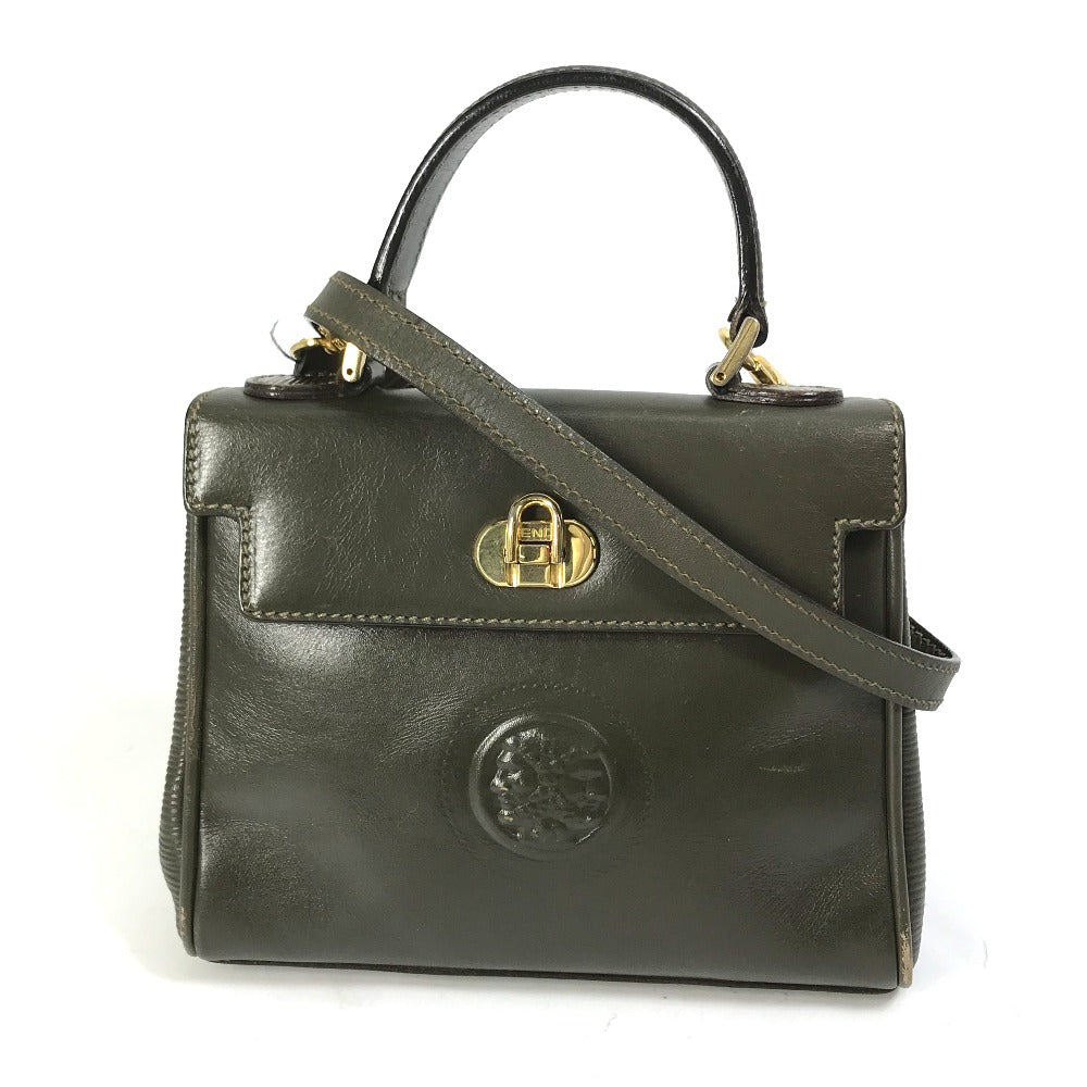 FENDI Shoulder Bag leather khaki handbag bag vintage Women