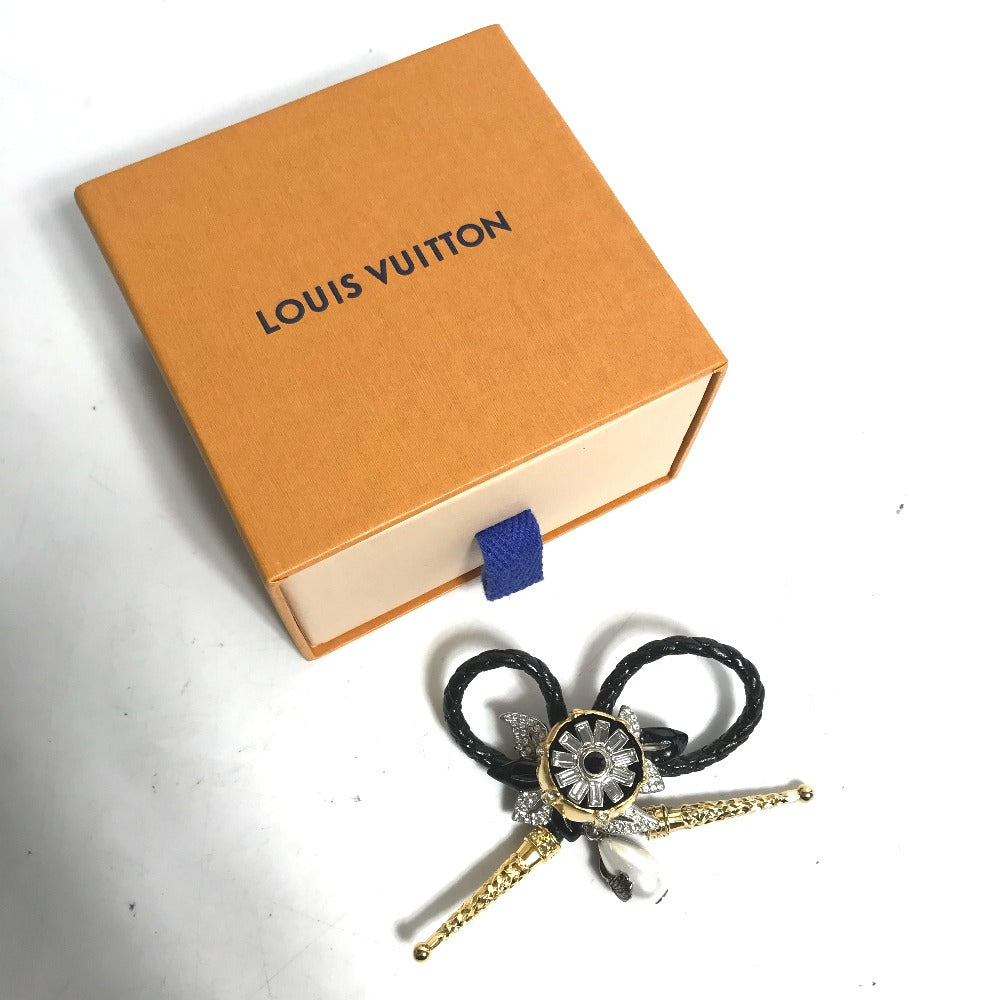 LOUIS VUITTON Brooch MP2197 Leather, Metal black Accessories Faux Pearl Fleur Bijoux Women