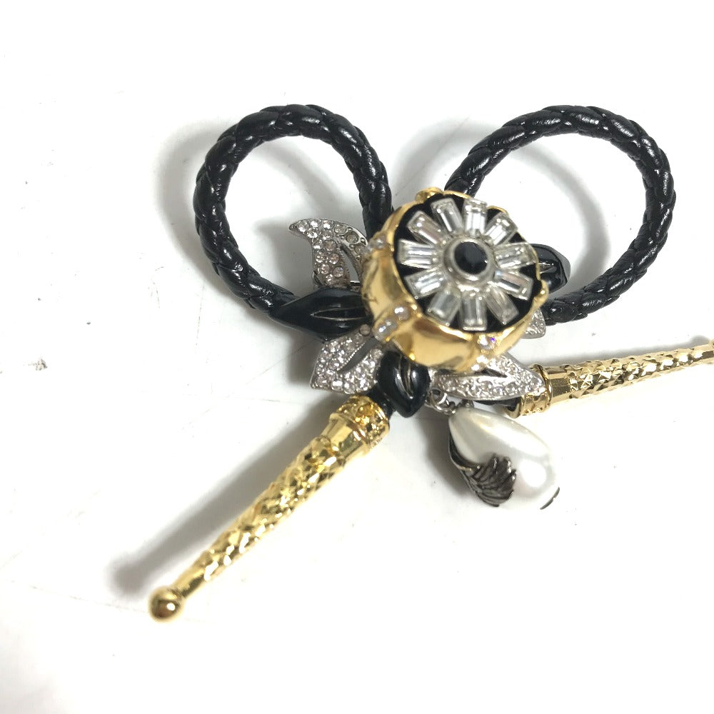 LOUIS VUITTON Brooch MP2197 Leather, Metal black Accessories Faux Pearl Fleur Bijoux Women