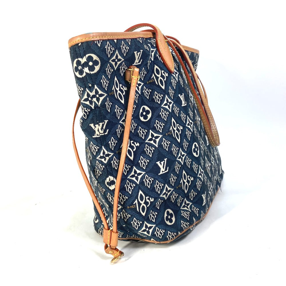 LOUIS VUITTON Tote Bag M57484 Jacquard Navy Monogram jacquard pouch included Neverfull MM Women