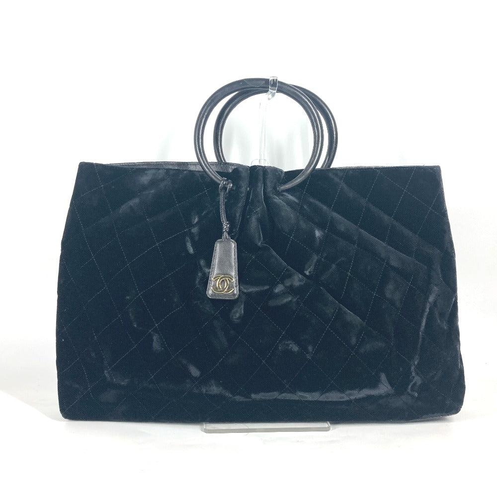 CHANEL Handbag Velour, Leather black Matrasse quilting Round handle Leather handle