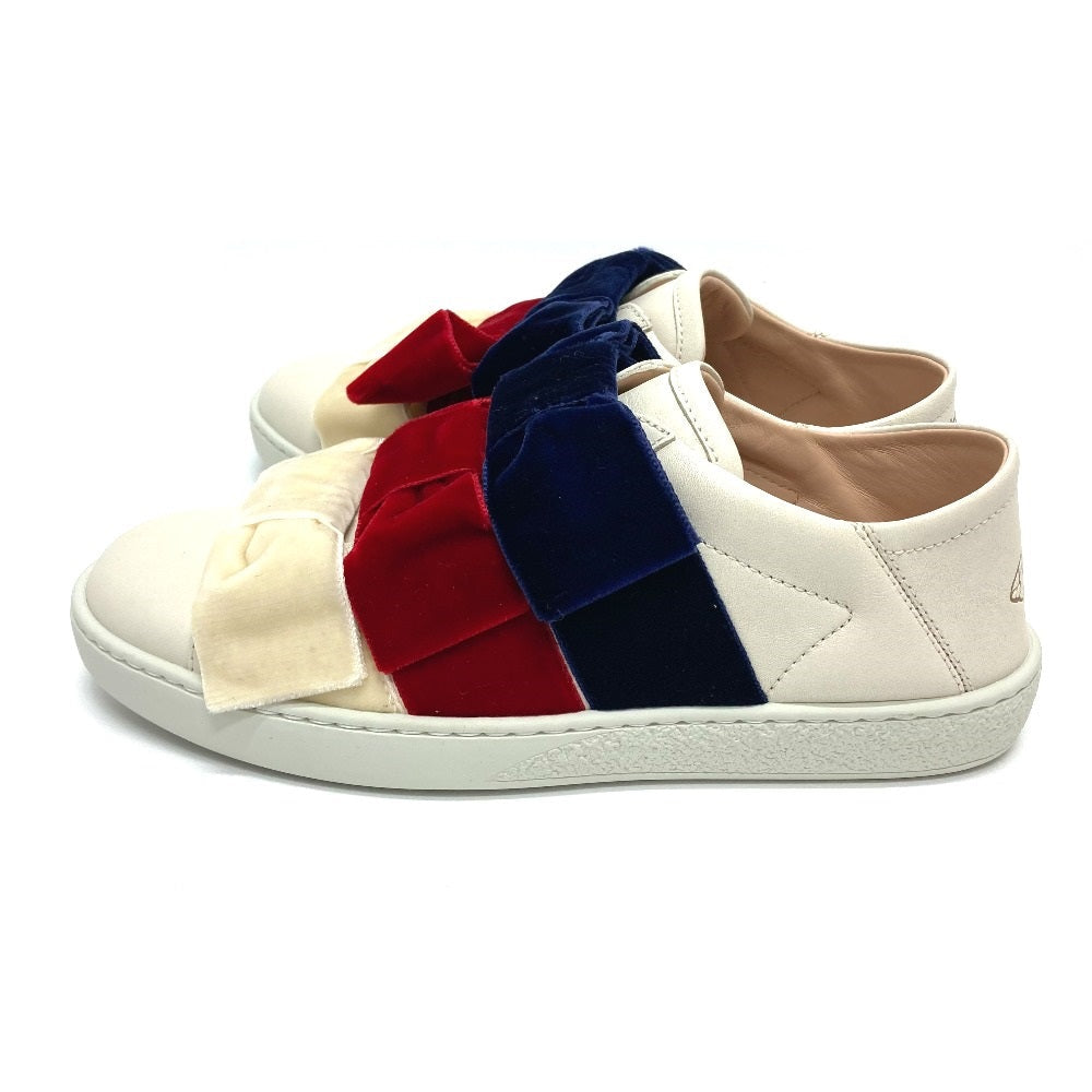 GUCCI sneakers 524989 Leather, Velour White x red x blue ribbon Bee bee Women 34