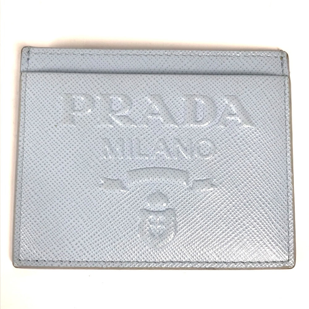 PRADA Card Case leather Light blue Embossed logo Women