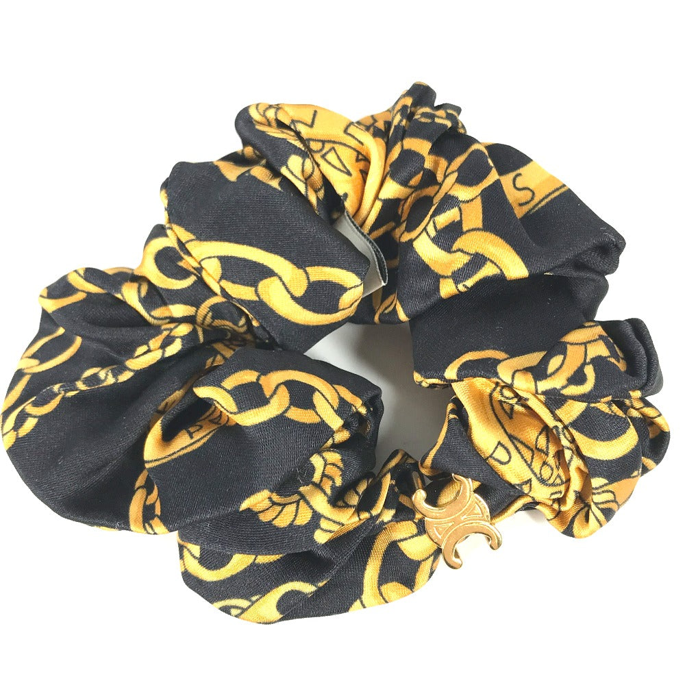 CELINE hair accessory silk black Triomphe ChainPattern Women