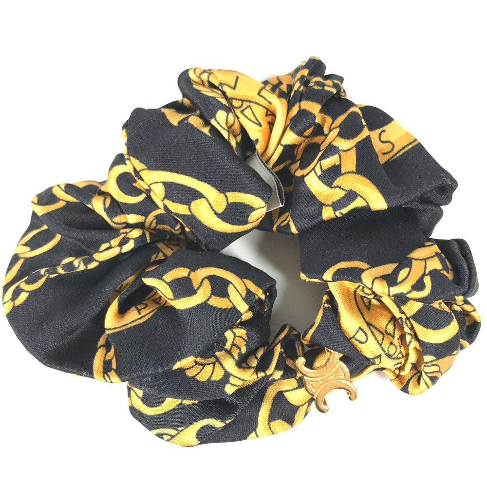 CELINE hair accessory silk black Triomphe ChainPattern Women