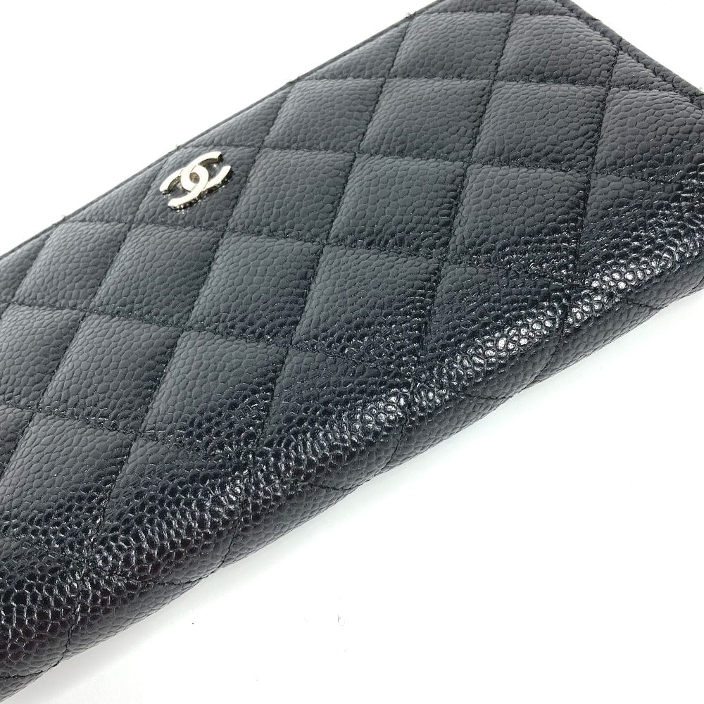 CHANEL Long Wallet Purse Caviar skin black Long wallet CC COCO Mark Matelasse Quilting Women