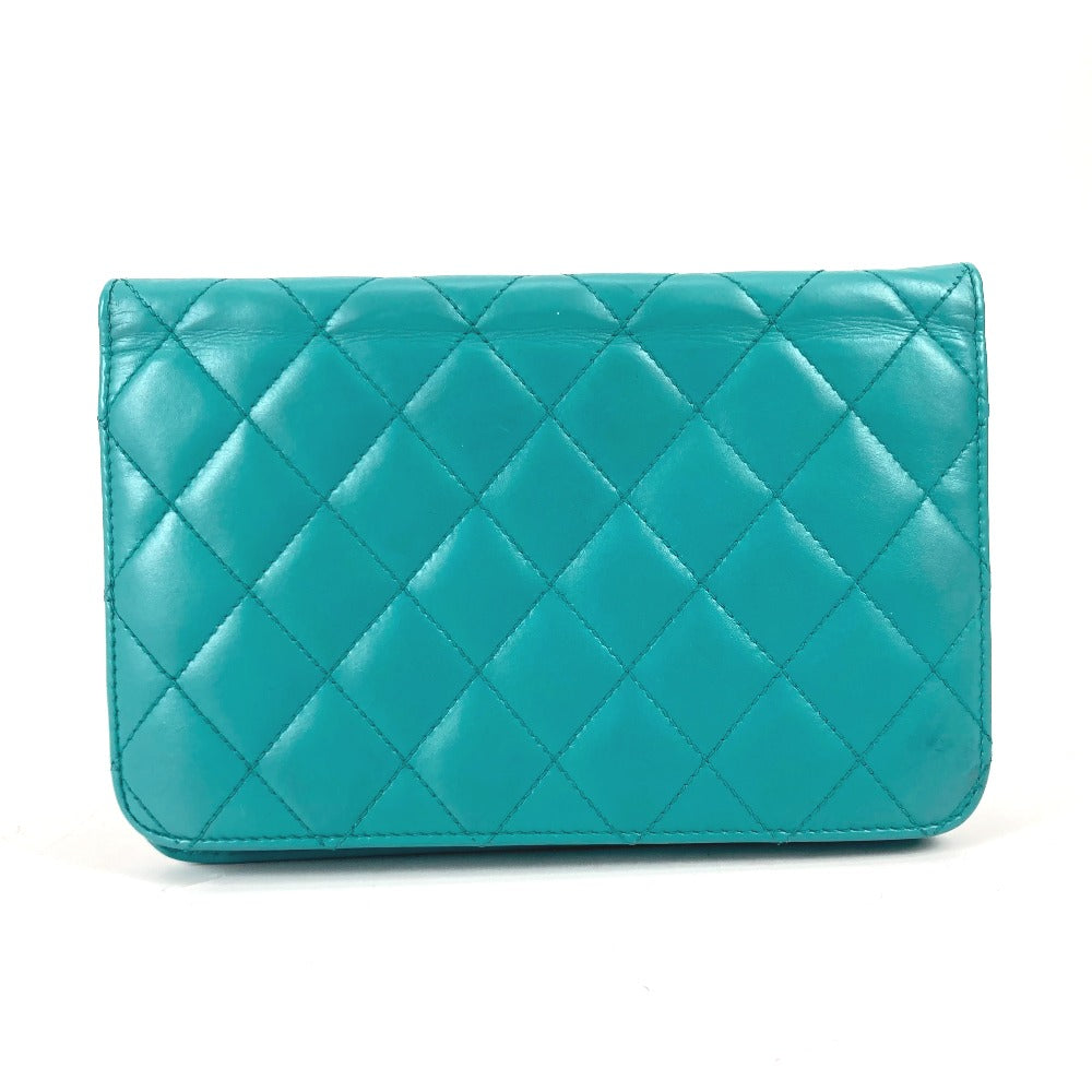 CHANEL Shoulder Bag leather green Crossbody long wallet CC COCO Mark Quilting Matelasse Women
