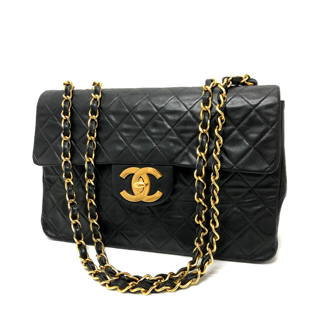 CHANEL Shoulder Bag leather black WChain Deca Trasse 34