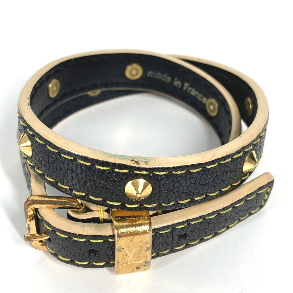 LOUIS VUITTON bracelet M91844 Suhari leather black Suhari studs brasserie double tour Women