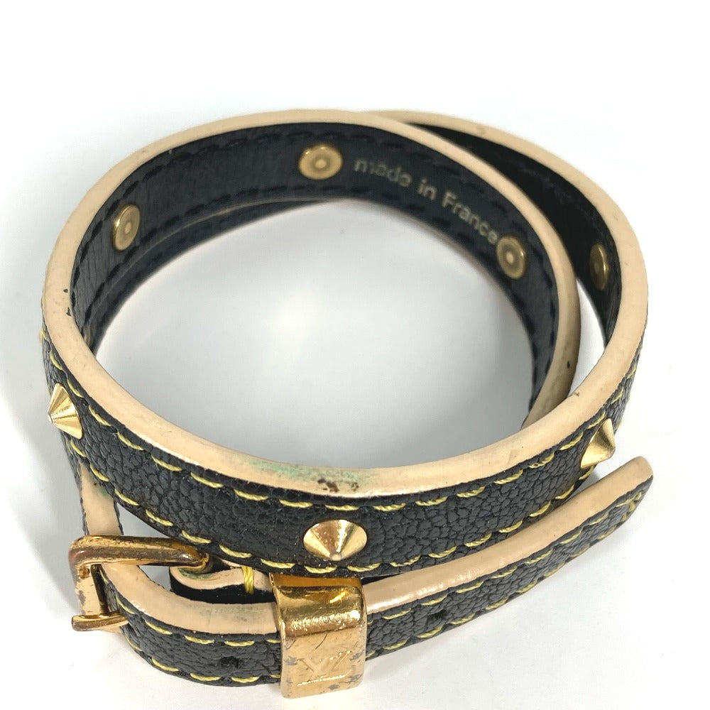 LOUIS VUITTON bracelet M91844 Suhari leather black Suhari studs brasserie double tour Women