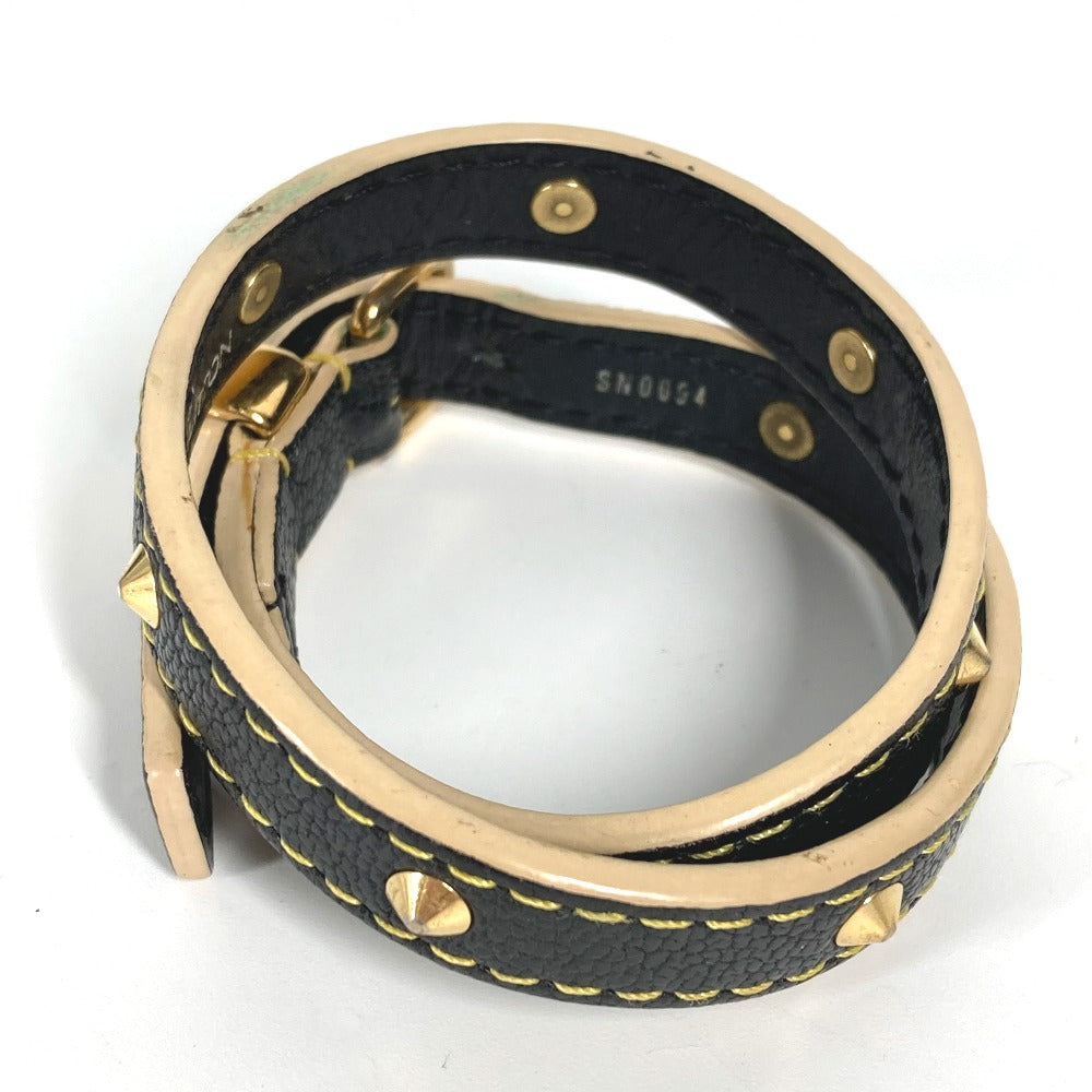 LOUIS VUITTON bracelet M91844 Suhari leather black Suhari studs brasserie double tour Women