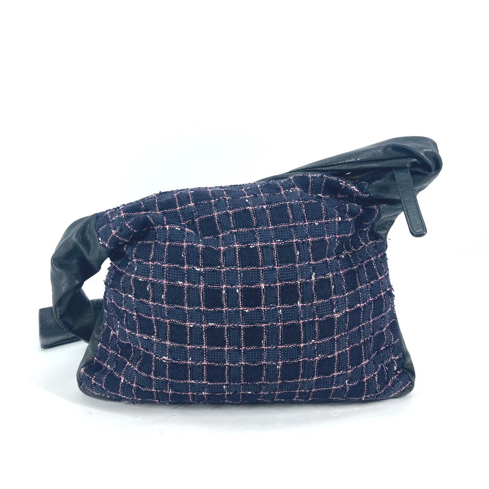 CHANEL Shoulder Bag Tweed, Leather Navy Button CC COCO Mark Girl chanel
