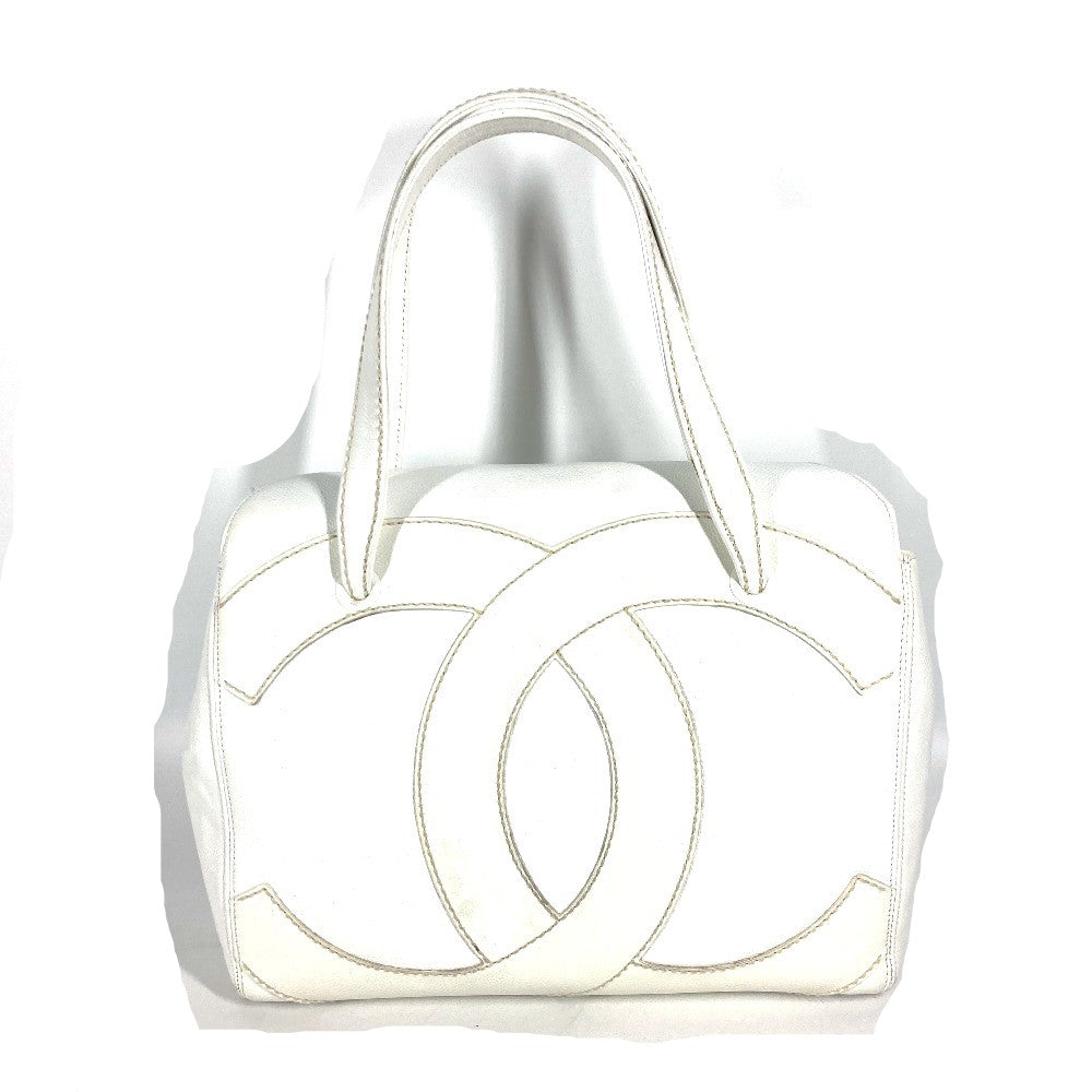 CHANEL Shoulder Bag Caviar skin white shoulder bag Deca COCO Mark CC Women