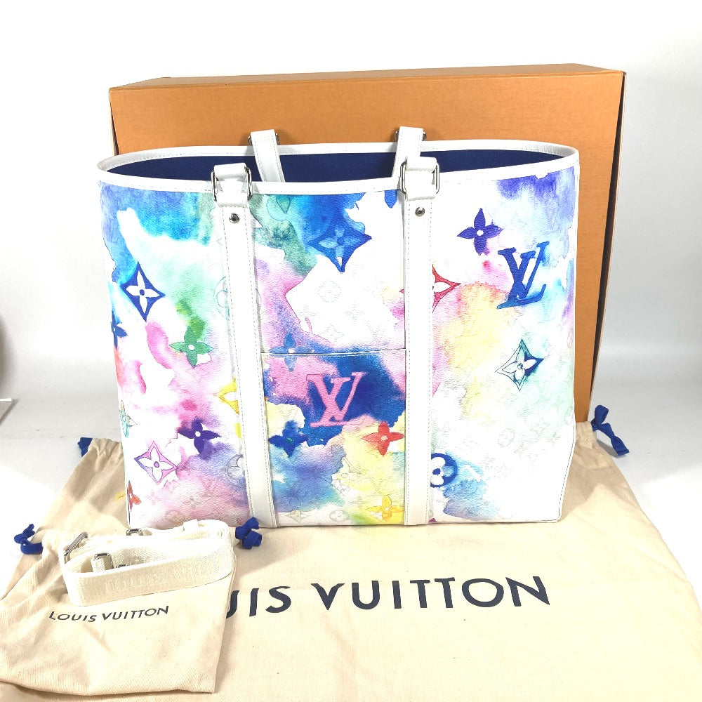 LOUIS VUITTON Tote Bag M45754 leather white watercolor monogram Weekend Tote GM unisex(Unisex)