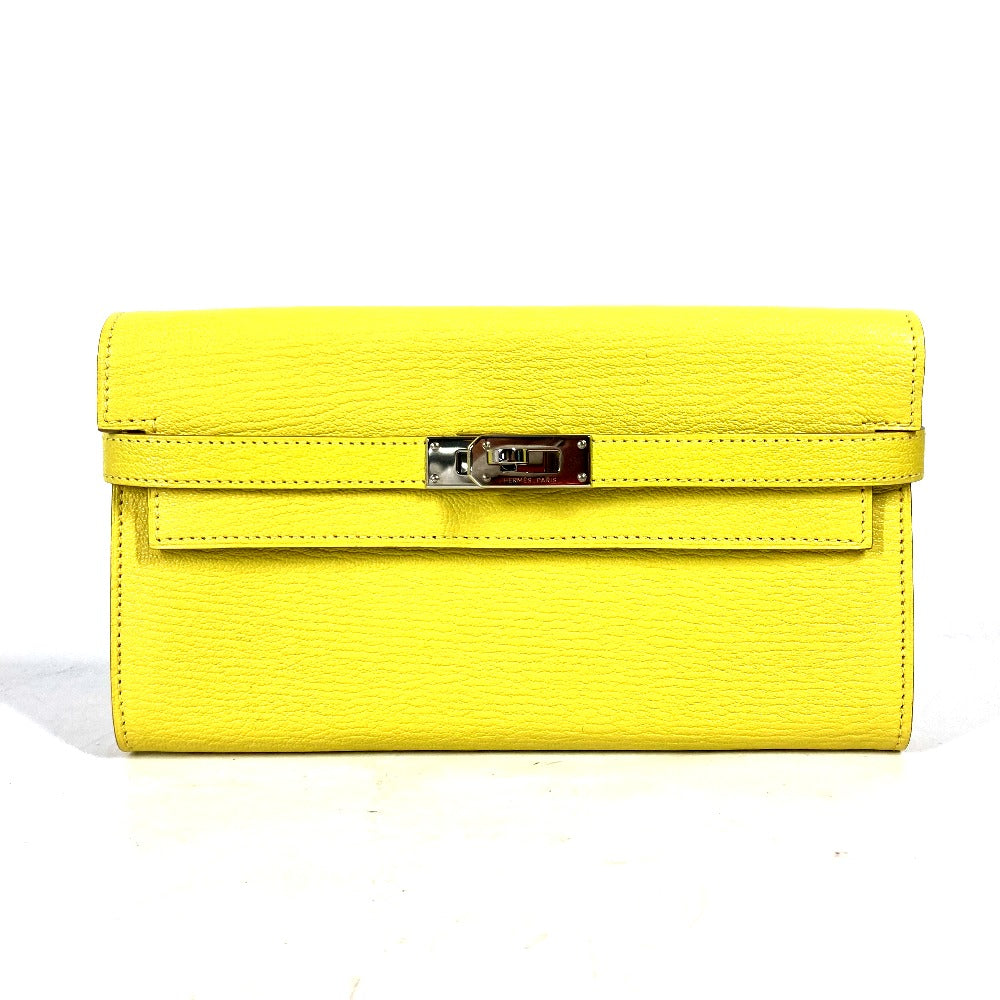 HERMES Long Wallet Purse Shave yellow Kelly wallet