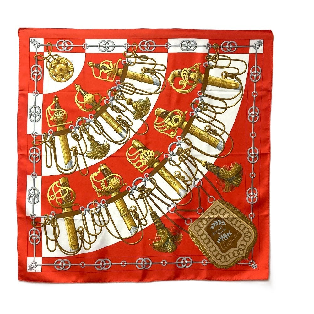 HERMES scarf silk Orange Carre90 Cliquetis tick sword pattern Women