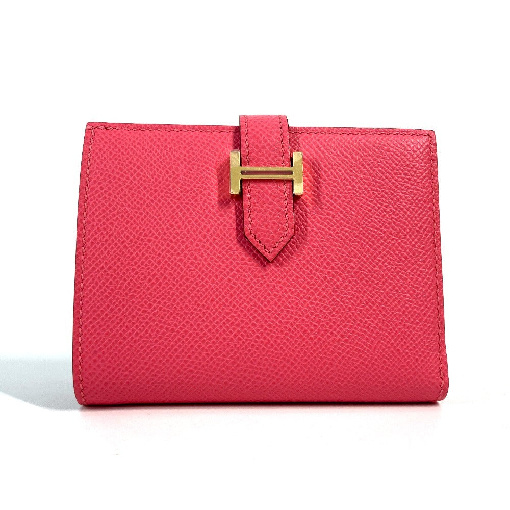 HERMES Folded wallet Epsom pink BEAN Compact Women
